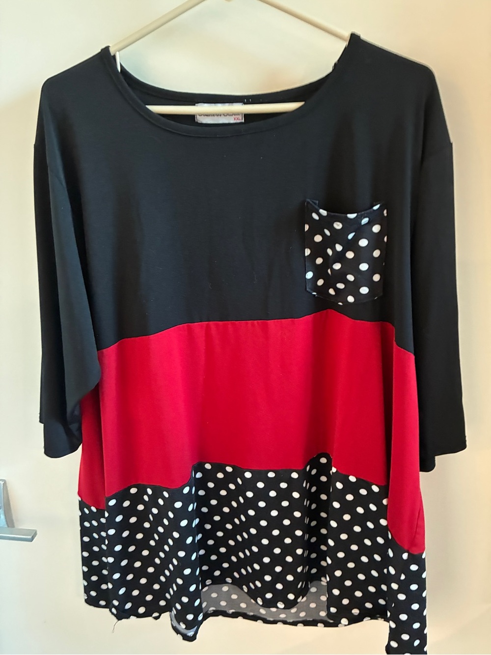 Women’s Colorblock Polka Dot Blouse - Red and Black